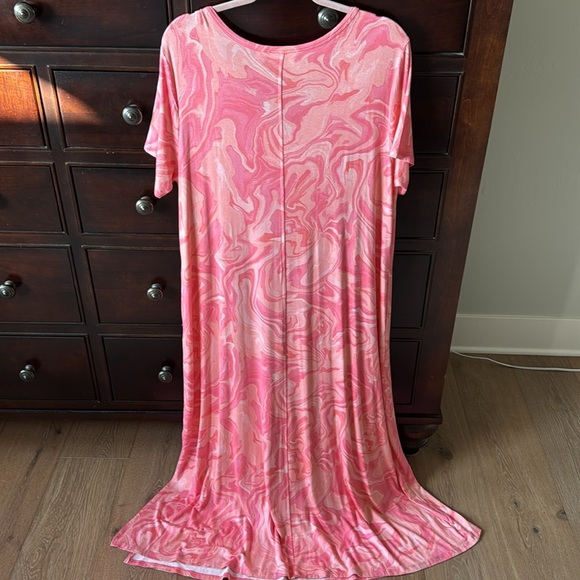 Belle by Kim Gravel Marble Print Maxi Dress Womens L Pink Beach loungewear Comfy - Picture 2 of 9